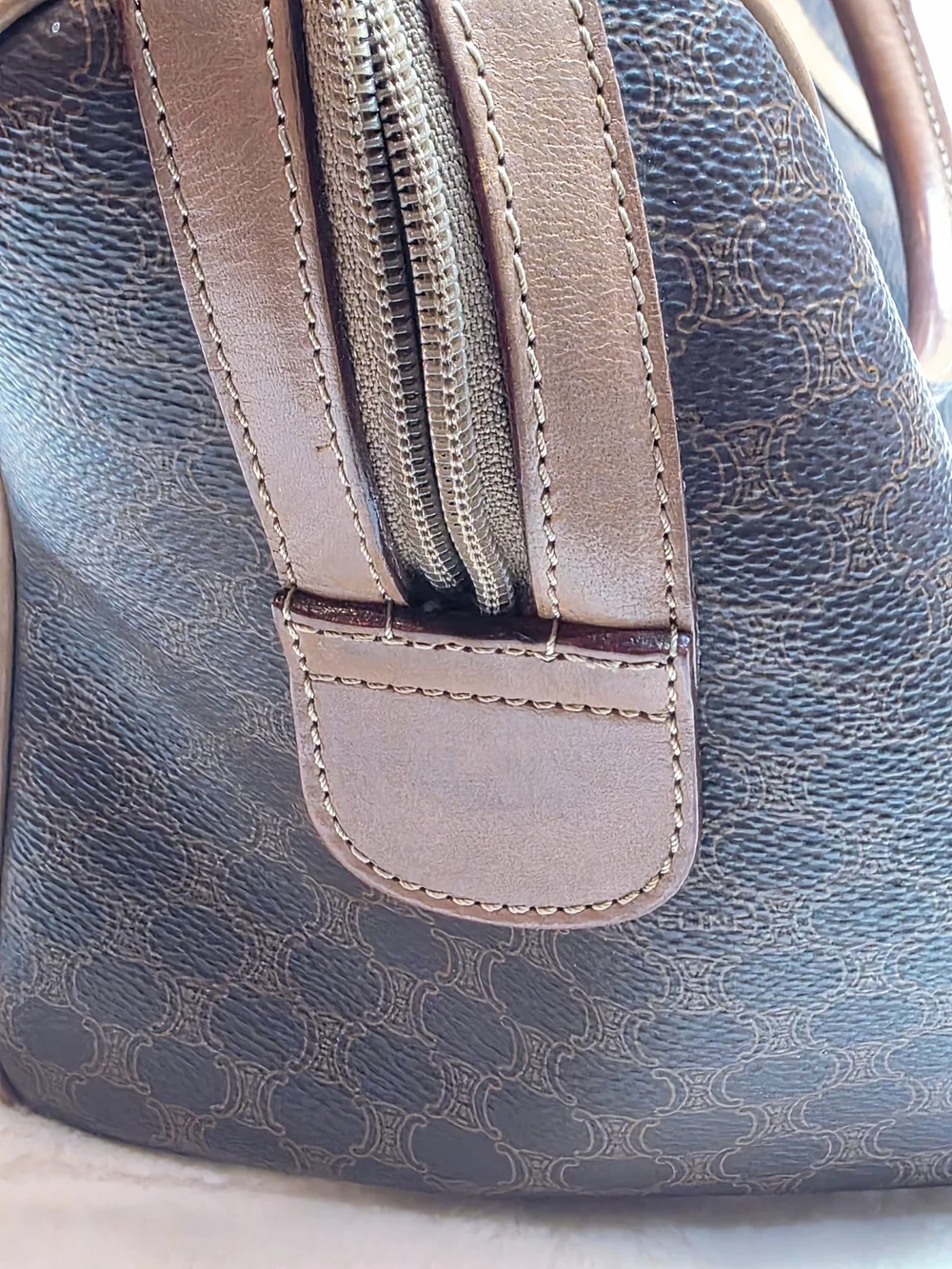 Celine Brown Macadam Canvas Satchel with Tan Leather Trim - Picture 10 of 15